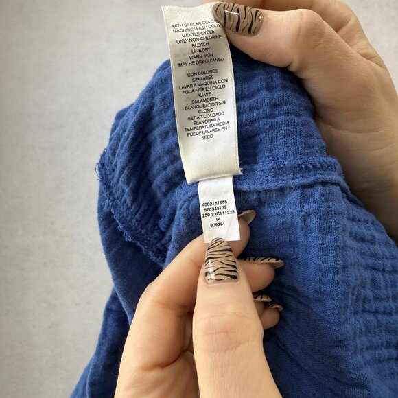 Chico's Dress Womens Large Blue Cotton Tiered V Neck Short Sleeve Midi Boho - Picture 8 of 9